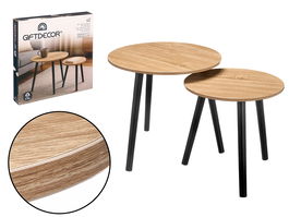 Giftdecor Set 2 Mesas Auxiliares 39cm 48cm Madera Natural Patas Negras