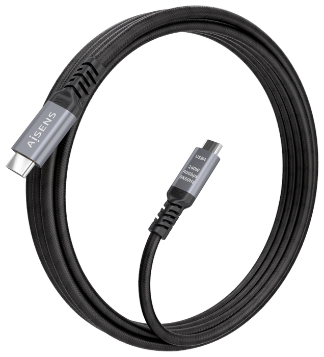 Aisens Cable USB4 Gen 3x2 USB-C a USB-C 240W 40Gbps 2m Negro