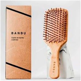 BANBU Cepillo De Bambú Y Caucho Natural Cuadrado Para Desenredar El Cabello Y Estimular El Cuero Cabelludo Sin Tirones