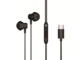 Conceptronic Brendan04B Auriculares Intrauditivos con Cable USB-C (1.2m), Micrófono con Reducción de Ruido, Controles en Línea, Cuerpo de Aluminio, Color Negro