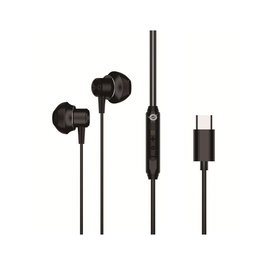 Conceptronic Brendan04B Auriculares Intrauditivos con Cable USB-C (1.2m), Micrófono con Reducción de Ruido, Controles en Línea, Cuerpo de Aluminio, Color Negro
