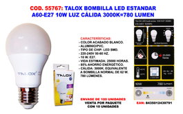 TALOX Bombilla LED Estándar A60-E27 10W Luz Cálida 3000K