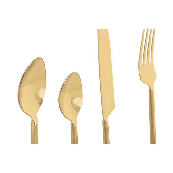 DKD Home Decor Set de Cubertería de 16 Piezas Corazon Dorado en Acero Inoxidable