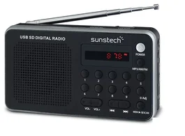 Sunstech Radio Portátil RPD32SL - Digital AM/FM, Reproducción MP3, USB y Ranura para Tarjetas SD/MicroSD, Pantalla LED, Color Plata/Negro