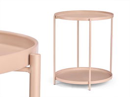 Giftdecor Mesa Auxiliar Redonda Doble Nude Marron 52.5x47.5x53 cm (Montado) 52.5x5x47.5 cm (Producto)