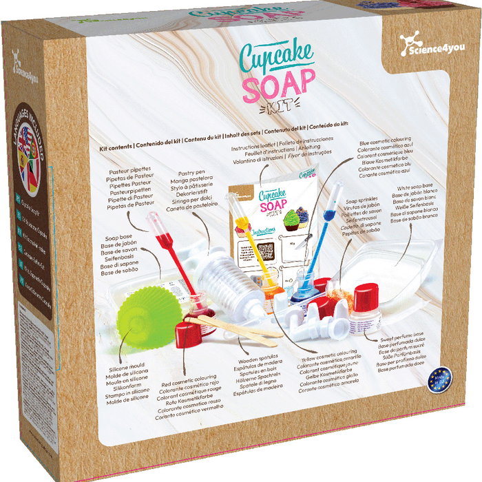 Science4You 80004923 - Kit para Hacer Jabones Artesanales Cupcakes, Experimentos Científicos para Niños +8 Años, Multicolor, en Español/Portugués