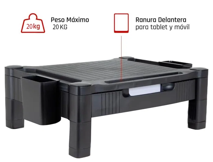 Q-connect Soporte ajustable para monitor o impresora con cajón, negro