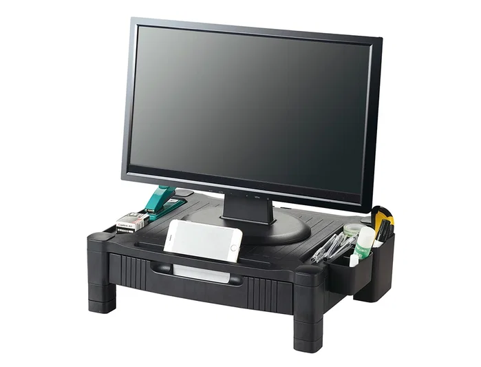 Q-connect Soporte ajustable para monitor o impresora con cajón, negro