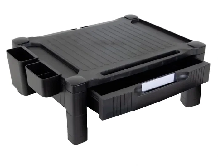Q-connect Soporte ajustable para monitor o impresora con cajón, negro
