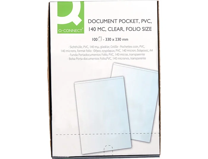 Q-connect Funda Portadocumentos Folio 140 Micras PVC Transparente 230x330mm