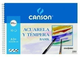 Canson Bloc Acuarela y Témpera Basik Espiral 10 Hojas 370 gr 32,5x46 cm Suelto