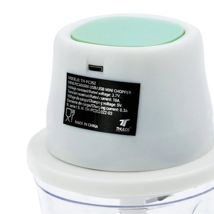 Thulos TH-PC352 Mini Picadora de Alimentos Eléctrica Recargable USB, 350ml, Cuchillas Acero Inoxidable, 30W, Cable Incluido