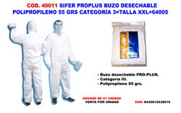 SIFER Traje de buzo desechable Categoría 3 XXL