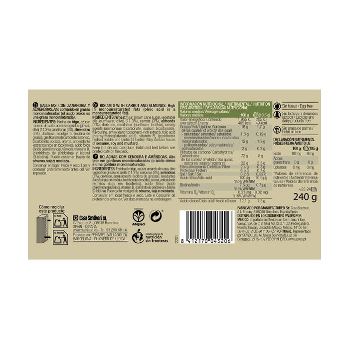 Santiveri Galletas de Zanahoria y Almendra Veganas 240g Santiveri Galletas de Zanahoria y Almendra Veganas 240g