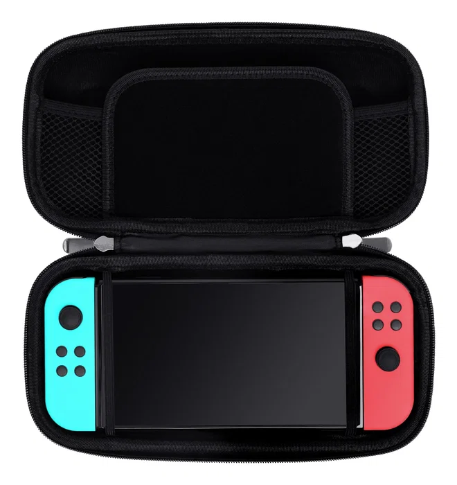 Trust GXT 1248S Funda Protectora Rígida para Nintendo Switch, Switch OLED y Switch Lite, con Asa y 10 Ranuras, Negro/Azul/Rojo