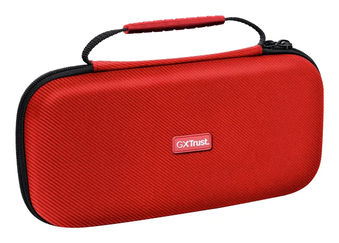 Trust GXT 1248S Funda Protectora Rígida para Nintendo Switch, Switch OLED y Switch Lite, con Asa y 10 Ranuras, Negro/Azul/Rojo