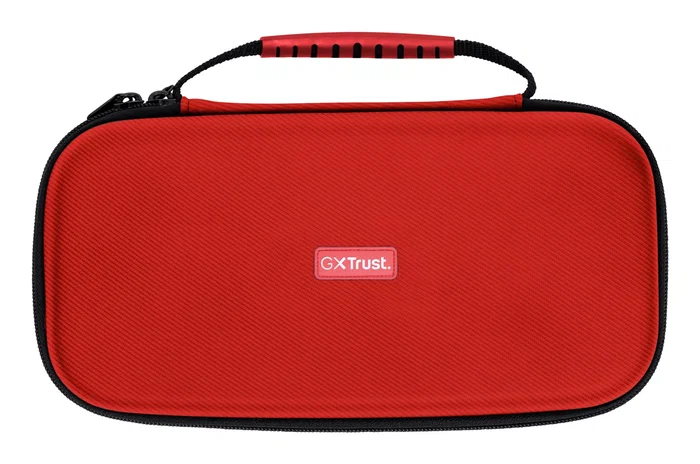 Trust GXT 1248S Funda Protectora Rígida para Nintendo Switch, Switch OLED y Switch Lite, con Asa y 10 Ranuras, Negro/Azul/Rojo