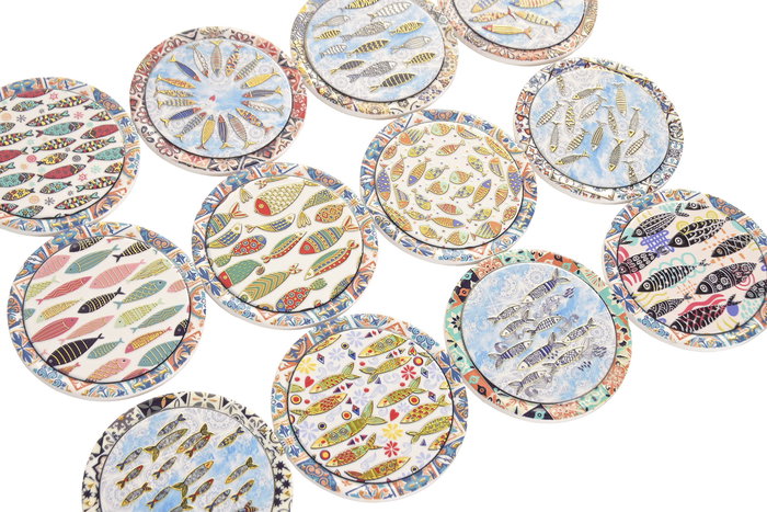 DKD Home Decor Posavasos Mediterraneo Multicolor Dolomita Corcho 10.8 x 0.7 x 10.8 cm (72 Unidades)