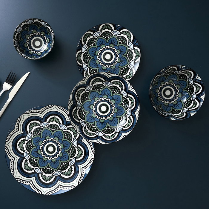 Home Deco Factory Plato Llano Mandala Azul Mirage 26 cm