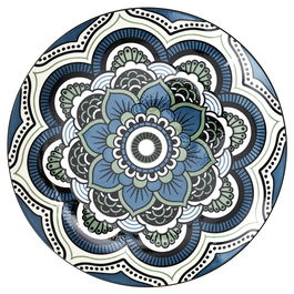 Home Deco Factory Mirage Plato Llano Mandala Azul Diámetro 26 cm