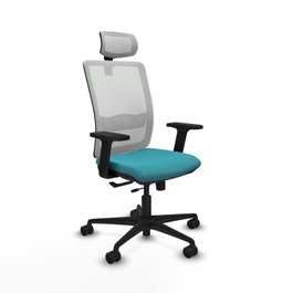 PIQUERAS Y CRESPO Silla de oficina Haches, Tela Turquesa y Malla Blanco, Mecanismo Sincro/Traslack