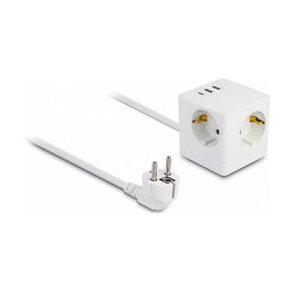 DeLOCK Enchufe múltiple 3 tomas con alargador 1.5 m, protección infantil y puertos USB de carga, color blanco