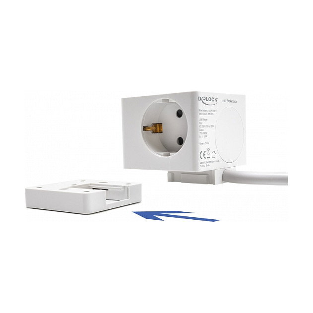 DeLOCK Extensión de Enchufe Cúbico 3 Tomas con Protección para Niños y USB, 1,5 m, Blanco