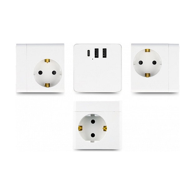 DeLOCK Extensión de Enchufe Cúbico 3 Tomas con Protección para Niños y USB, 1,5 m, Blanco