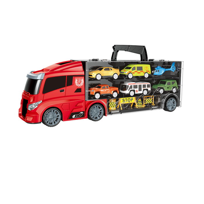 Tachan Camión Portacoches de Servicios Especiales con 5 Coches, Avión y Señales de Tráfico Tachan Camión Portacoches de Servicios Especiales con 5 Coches, Avión y Señales de Tráfico