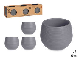 Ibergarden Set 3 Macetas Reserva Agua 13 cm Antracita Plástico PP (Set de 4)