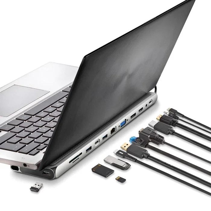 NGS WonderDock 12 Pro Hub USB Tipo-C 12 en 1 con 2xHDMI 4K, VGA, RJ45, 3xUSB 3.0, Lector Tarjetas SD/TF, USB-C PD 100W Gris NGS WonderDock 12 Pro Hub USB Tipo-C 12 en 1 con 2xHDMI 4K, VGA, RJ45, 3xUSB 3.0, Lector Tarjetas SD/TF, USB-C PD 100W Gris