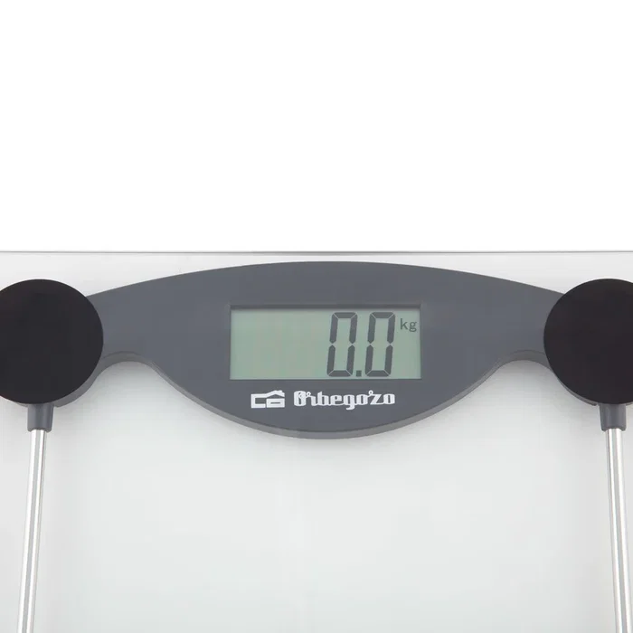 Orbegozo PB-2211 Báscula de Baño Electrónica 150 kg con Vidrio Templado, Pantalla LCD, Apagado Automático y Base Antideslizante - Negro/Transparente