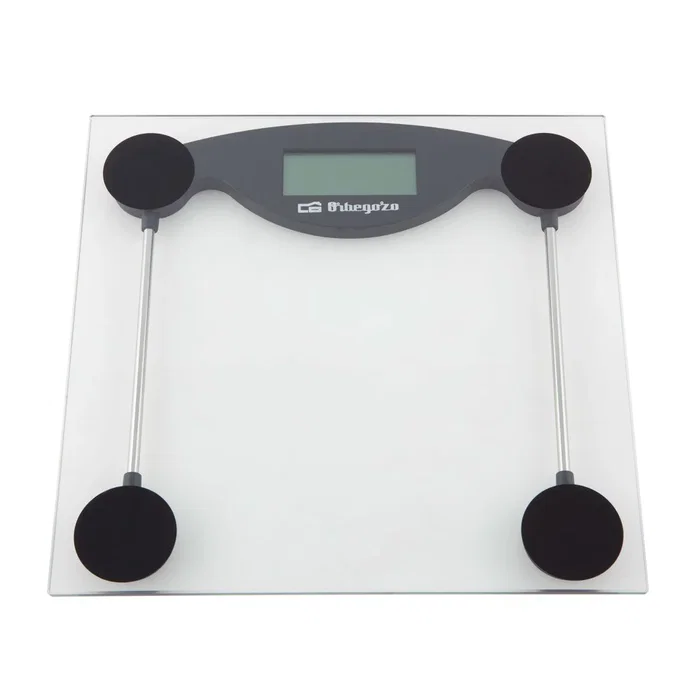 Orbegozo PB-2211 Báscula de Baño Electrónica 150 kg con Vidrio Templado, Pantalla LCD, Apagado Automático y Base Antideslizante - Negro/Transparente