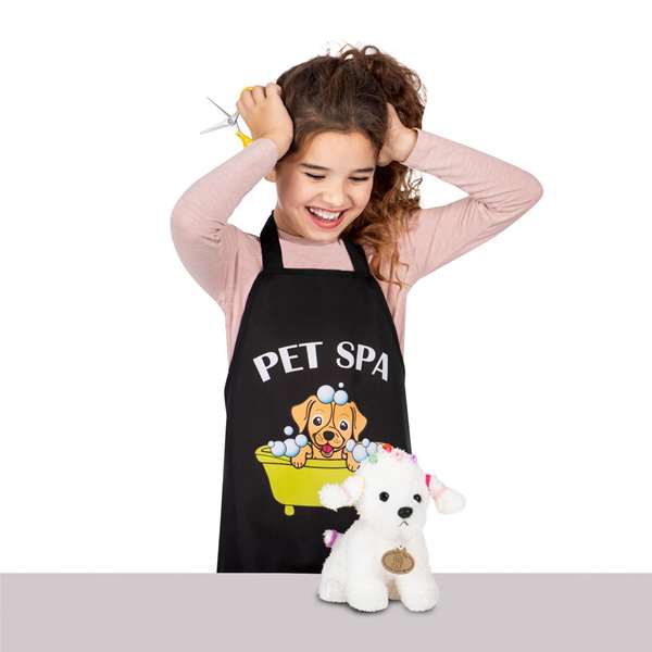 My Other Me Disfraz Peluquero/a Canino/a con Delantal, Perrito Peluche, Pinzas, Coleteros, Peine y Tijeras Talla 3-5 Años
