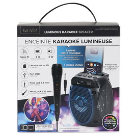 Be Mix Altavoz con Micrófono Karaoke 5W, Inalámbrico Bluetooth, Luminoso con Cambio de Color, Lector Micro SD y USB