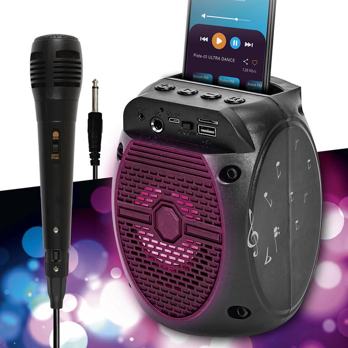Be Mix Altavoz con Micrófono Karaoke 5W, Inalámbrico Bluetooth, Luminoso con Cambio de Color, Lector Micro SD y USB
