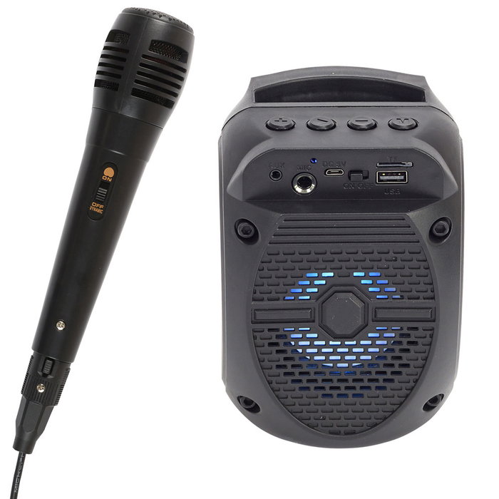 Be Mix Altavoz con Micrófono Karaoke 5W, Inalámbrico Bluetooth, Luminoso con Cambio de Color, Lector Micro SD y USB