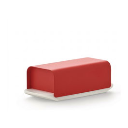 Alessi Mattina Butterdose - Mantequera rectangular roja de resina y acero inoxidable