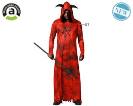 Disfraz Demonio Rojo Hombre Adulto XL Halloween Túnica y Capucha con Cuernos
