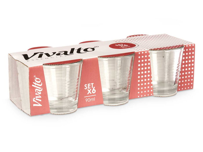 Vivalto Set 6 Vasos Cafe 90ml Vidrio Transparente 24.5x7x13cm (Set de 24) Vivalto Set 6 Vasos Cafe 90ml Vidrio Transparente 24.5x7x13cm (Set de 24)