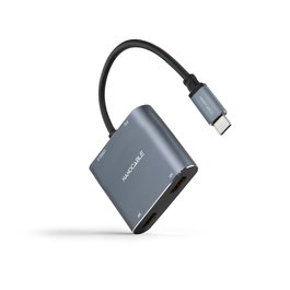 NANOCABLE Conversor USB-C a 2xHDMI/USB2.0/PD, 15 cm, Gris, 30 Hz, Gris, Round cable, 62 mm, 55 mm, 15 mm