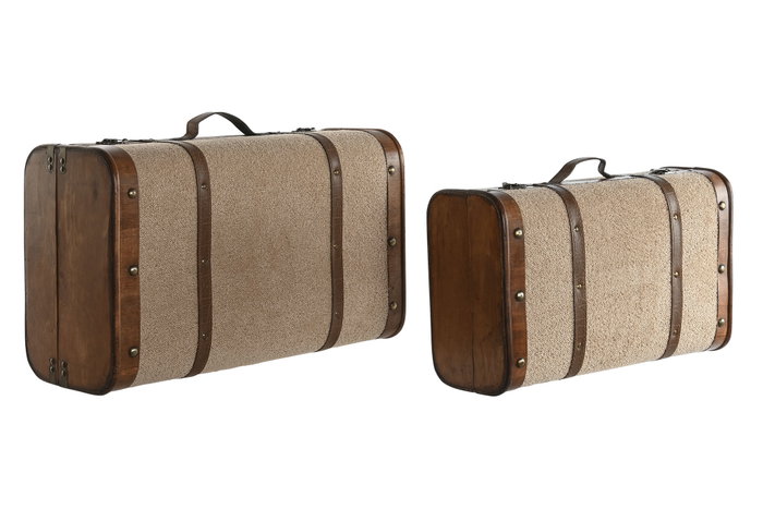 DKD Home Decor Baul Alpino Marron Beige 37 x 24 x 60 cm Set de 2