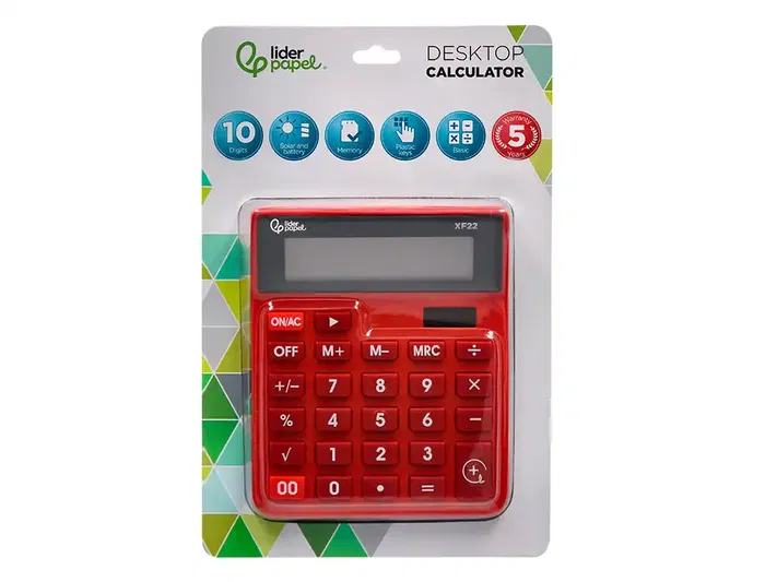 Liderpapel xf22 Calculadora Sobremesa 10 Dígitos Solar y Pilas Color Rojo 127x105x24 mm