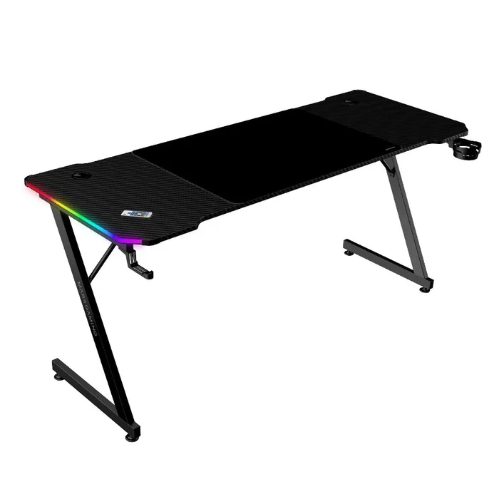 Mars Gaming Escritorio Gaming MGD-X160RGB Negro 160x60 cm con Iluminación RGB, Alfombrilla XXL, Soportes para Auriculares y Bebidas y Gestión de Cables