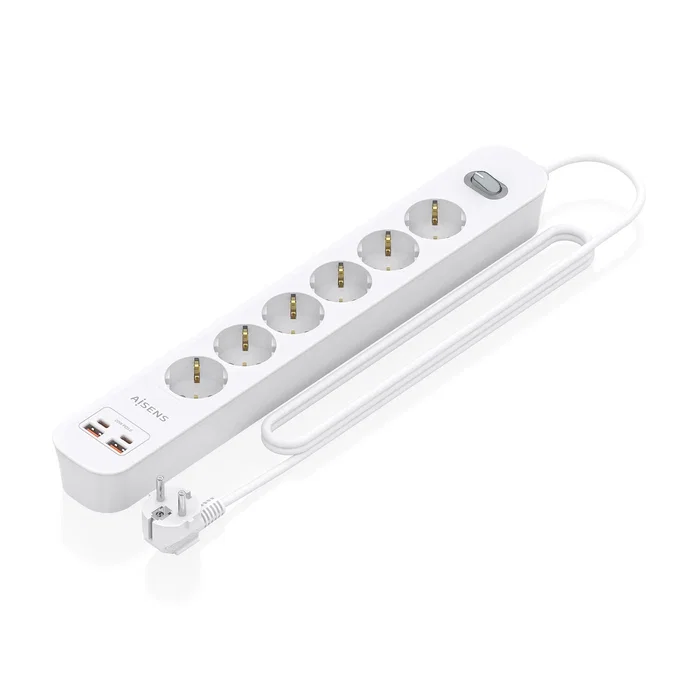 Aisens Regleta de 6 Tomas con 2 USB-C y 2 USB-A, Cargador 20W, Blanco Aisens Regleta de 6 Tomas con 2 USB-C y 2 USB-A, Cargador 20W, Blanco