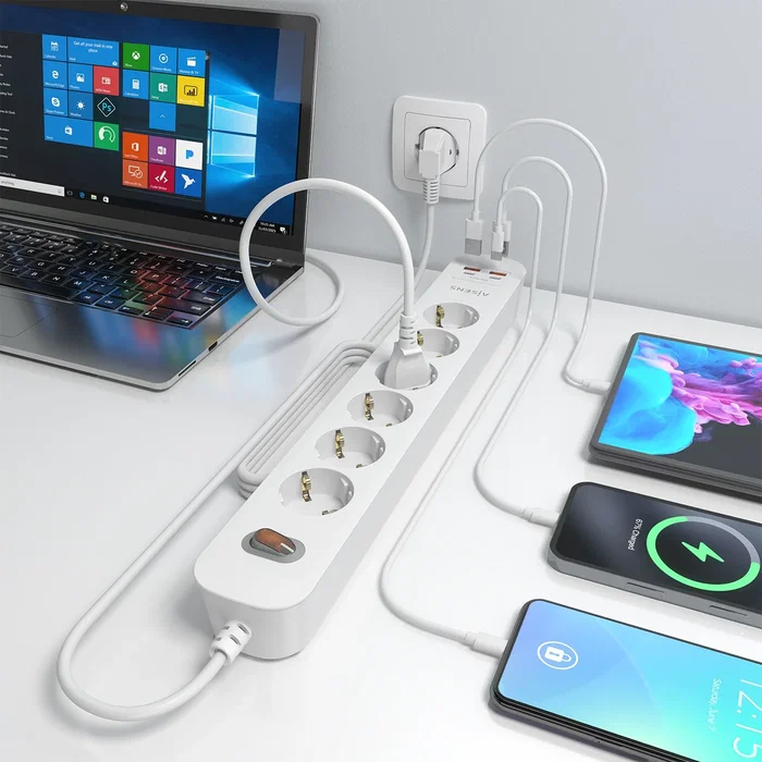 Aisens Regleta de 6 Tomas con 2 USB-C y 2 USB-A, Cargador 20W, Blanco Aisens Regleta de 6 Tomas con 2 USB-C y 2 USB-A, Cargador 20W, Blanco