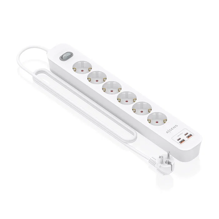 Aisens Regleta de 6 Tomas con 2 USB-C y 2 USB-A, Cargador 20W, Blanco Aisens Regleta de 6 Tomas con 2 USB-C y 2 USB-A, Cargador 20W, Blanco