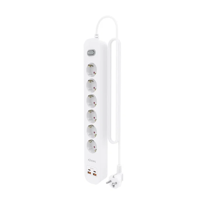 Aisens Regleta de 6 Tomas con 2 USB-C y 2 USB-A, Cargador 20W, Blanco Aisens Regleta de 6 Tomas con 2 USB-C y 2 USB-A, Cargador 20W, Blanco