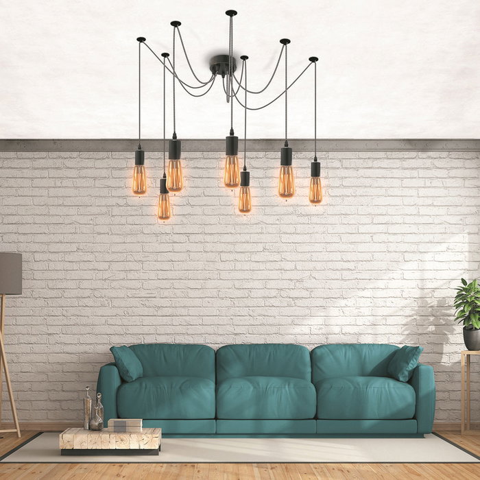 Home Deco Light Lámpara Araña Luminaire 7 Bombillas E27 Casquillo d.10 cm Cable Tejido Moderno