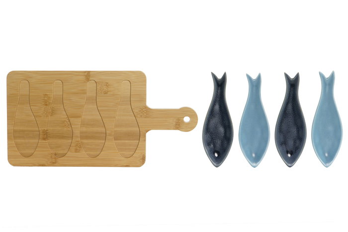 DKD Home Decor Set de Aperitivos Loving Home Peces de Porcelana y Bambú 36x18x1,3 cm DKD Home Decor Set de Aperitivos Loving Home Peces de Porcelana y Bambú 36x18x1,3 cm
